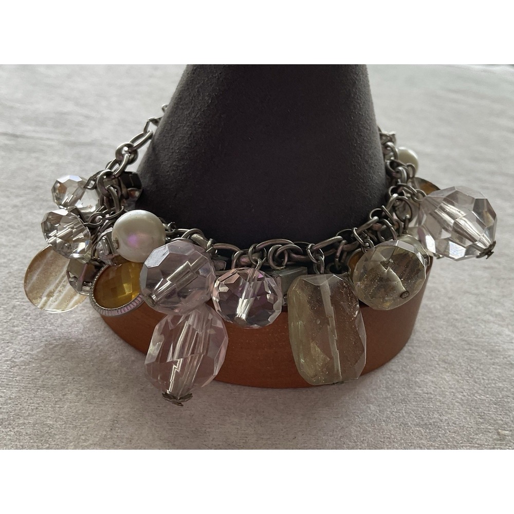 White House Black Market Chunky Dangling Crystal & Faux Pearl Bracelet Estate